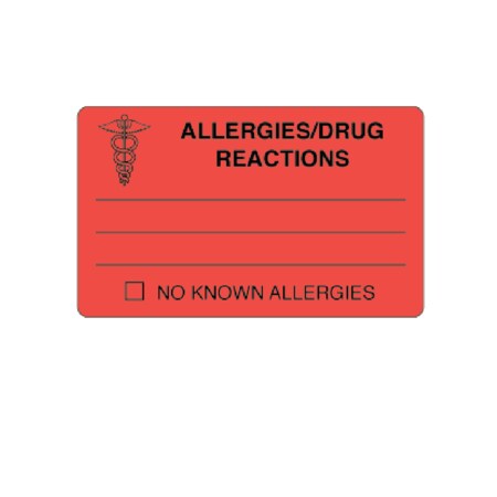 Allergies/Drug Reactions 2-7/16 X 4 Flr Red W/Black
